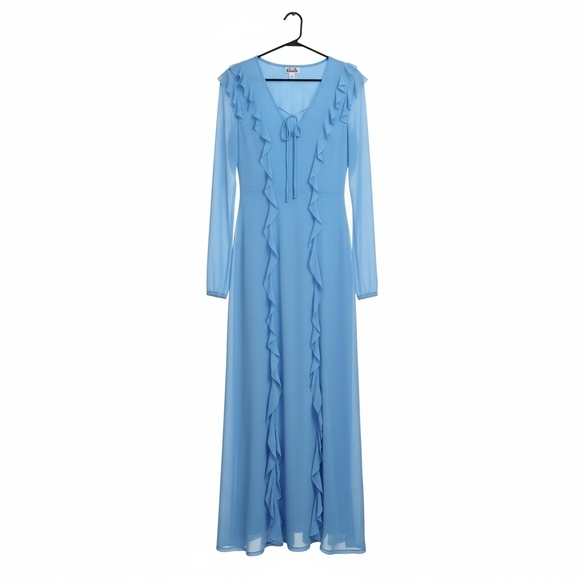 Dresses & Skirts - Future Collective V-Neck Blue Ruffle Maxi Dress With Half Slip. Size Small